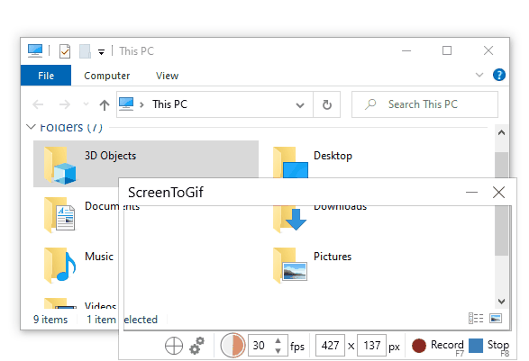ScreenToGif(图2) ScreenToGif教程:一个带镂空的窗口会出现,把它对准你要录像的区域,点击录制。录制完成时,点击停止按钮。.gif