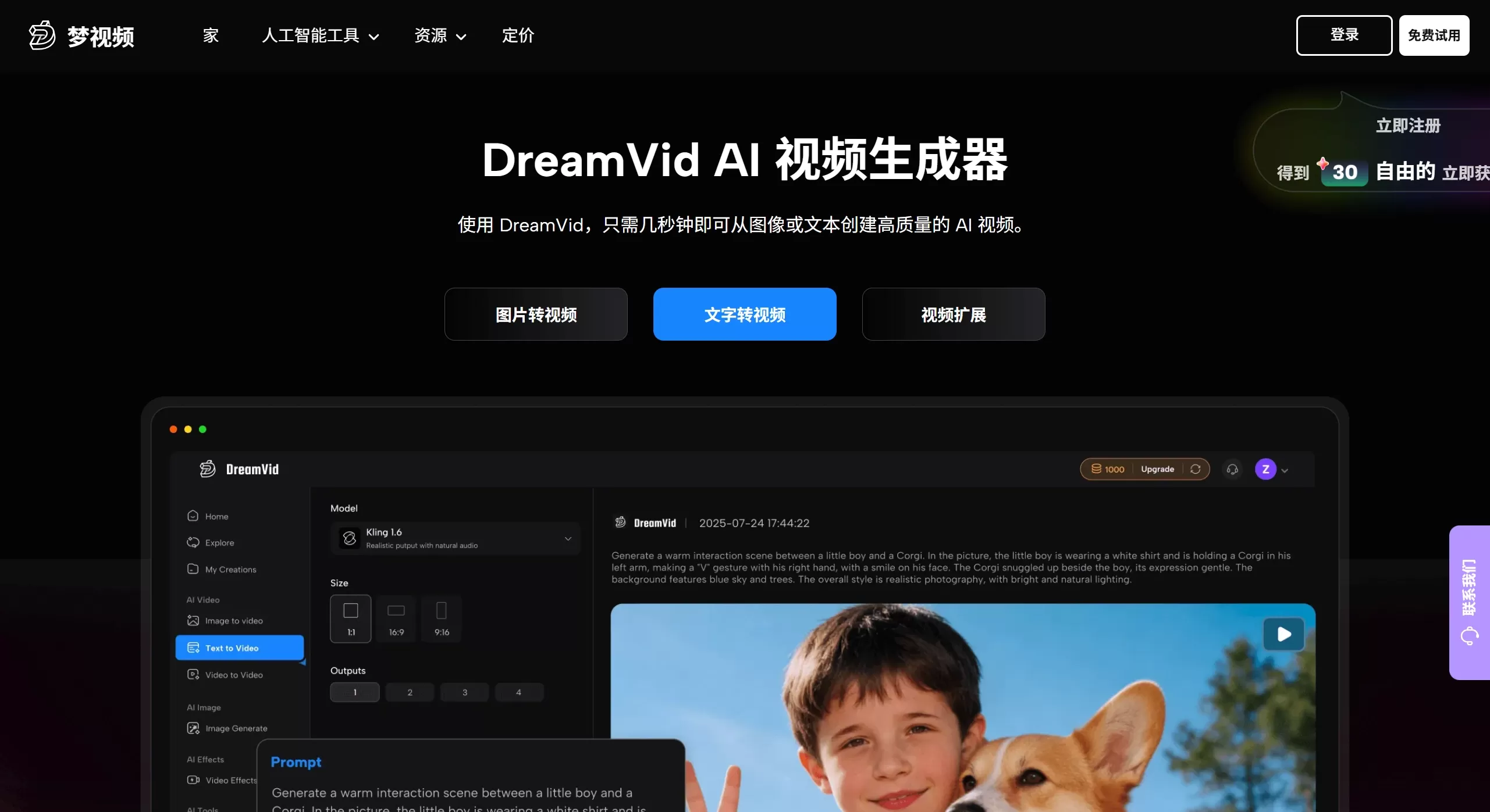 DreamVid AI官网截图
