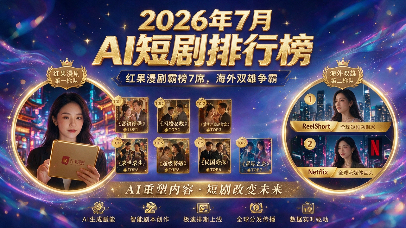 2026年7月AI短剧排行榜:红果漫剧霸榜7席,海外双雄争霸 2026年7月AI短剧排行榜:红果漫剧霸榜7席,海外双雄争霸