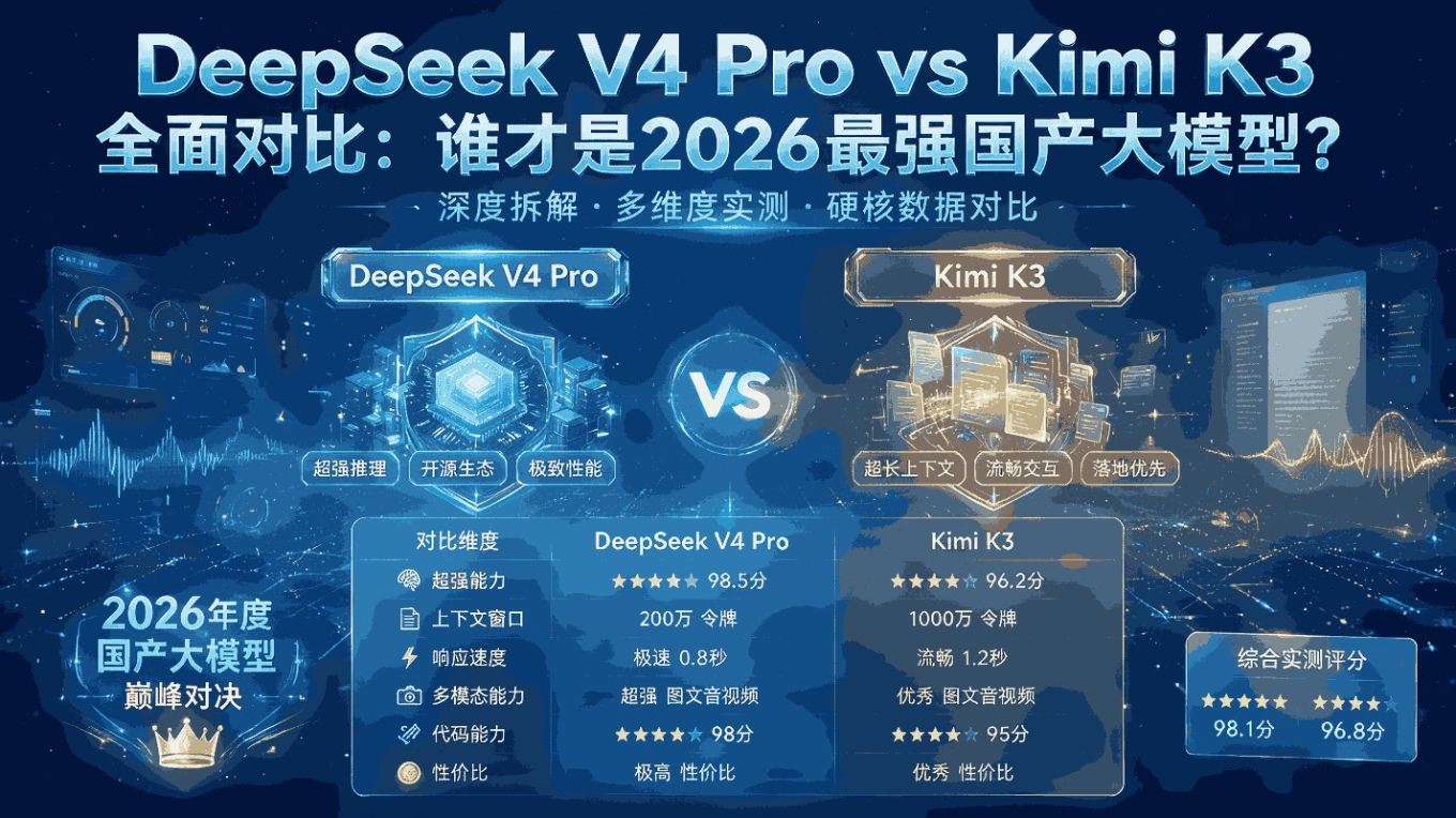 DeepSeek V4 Pro vs Kimi K3全面对比:谁才是2026最强国产大模型?